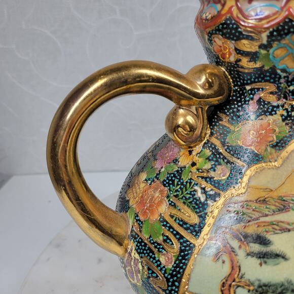 Vintage Royal Satsuma Tea Pot 9.5" Gold Hand Painted Textured Dragon Head Spout - Picture 12 of 16